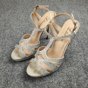 L Lorraine Savanna Prom Heels Womens Size 6.5 Silver Glitter Sparkle